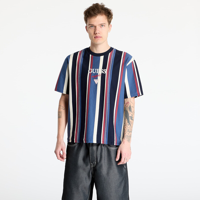 Tričko GUESS Originals Go Vertical Stripe Tee Pennant Blue Multi L 62218554