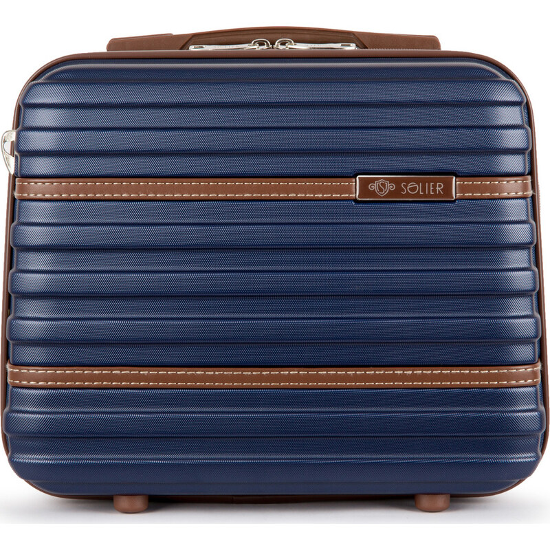 BASIC Solier tmavomodrý cestovný kufrík STRIPE S16 (KUFEREK STL957 14 44563947