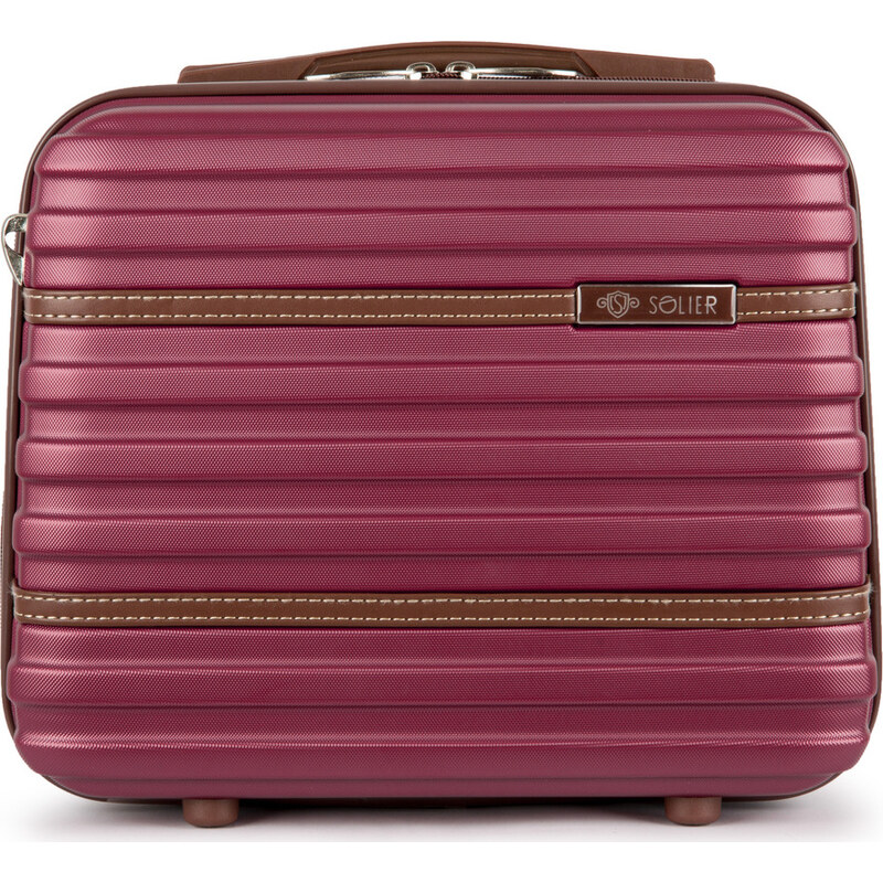 BASIC Solier Tmavoružový cestovný kozmetický kufor STRIPE S16 (KUFEREK 44563948