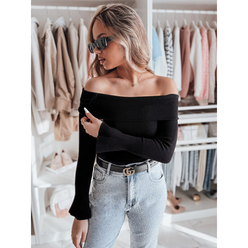 BASIC Čierny dámsky sveter s odhalenými ramenami SHOWIT MY2424 62218808