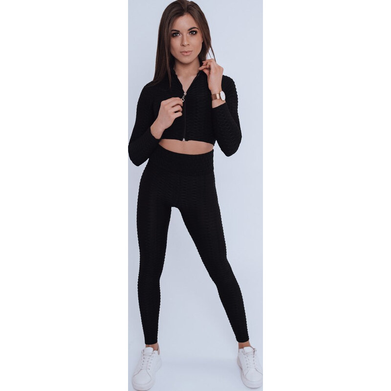 BASIC Čierna dámska štruktúrovaná súprava legín a mikiny so zipsom 23462900