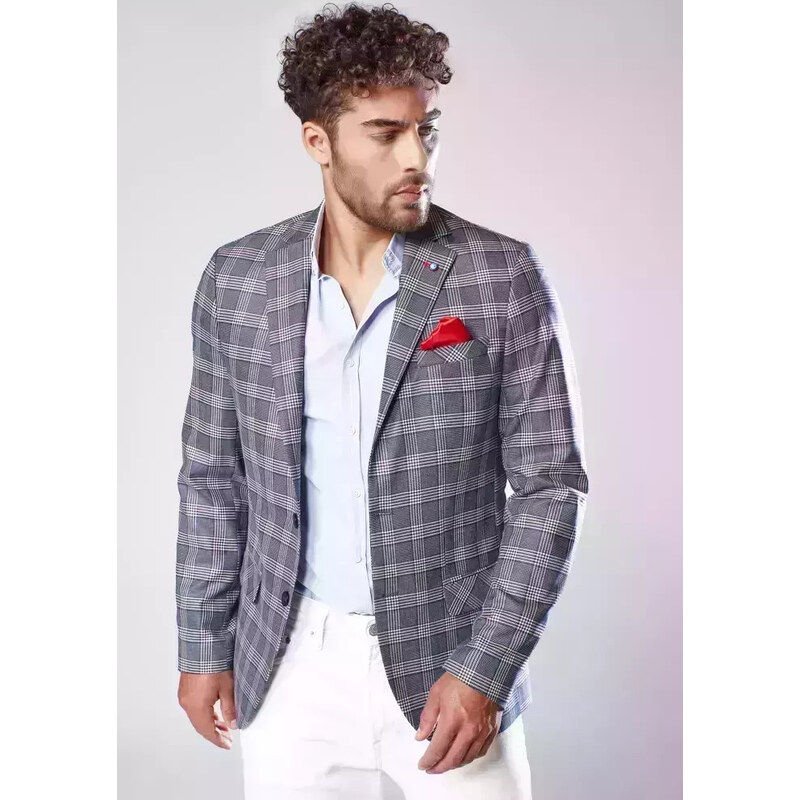 BASIC Tmavomodré pánske kárované sako MX0567 27136144