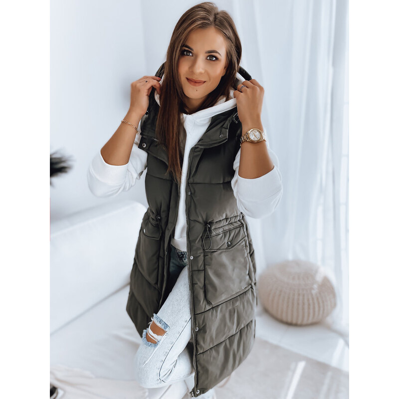 BASIC Khaki dlhá prešívaná vesta LADISA TY3290 36079567