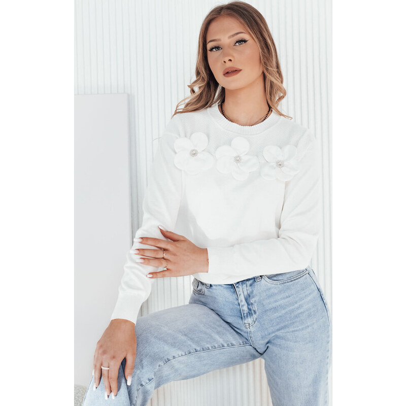 BASIC Biely sveter s aplikáciou kvetov SOITE MY2292 49358387