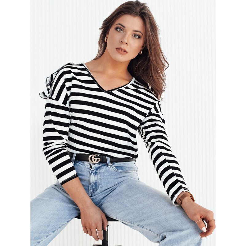 BASIC Čierno-biele pruhované tričko s volánikmi na ramenách HILAN 49386148