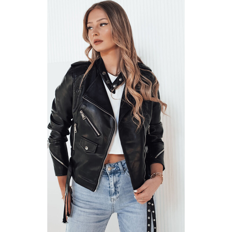 BASIC Čierna koženková bunda so zipsami ROLDAN TY4180 49386122