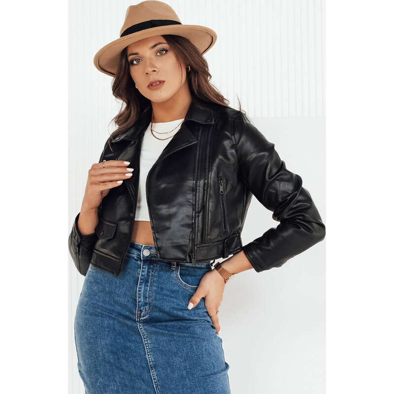BASIC Čierna koženková crop bunda MOLTION TY4158 49386123