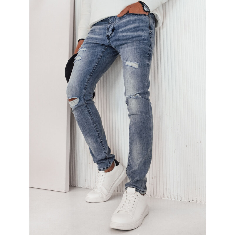 BASIC Modré džínsové nohavice s diery a odreniny UX4232 50105042
