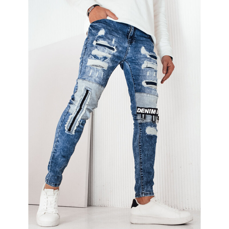 BASIC Modré pánske džínsy s odreninami UX4249 50271824