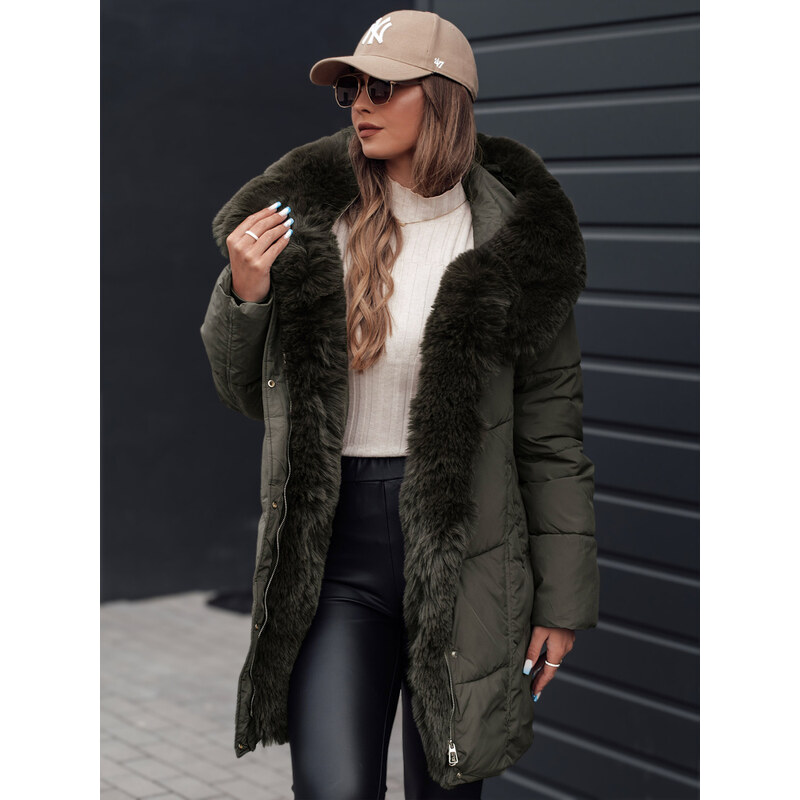 BASIC Dámska tmavozelená prešívaná bunda s kožúškom MORISIO TY4671 58221084