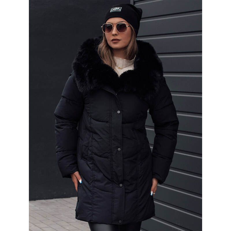 BASIC Dámska čierna prešívaná bunda s kožúškom MORISIO TY4702 58221085