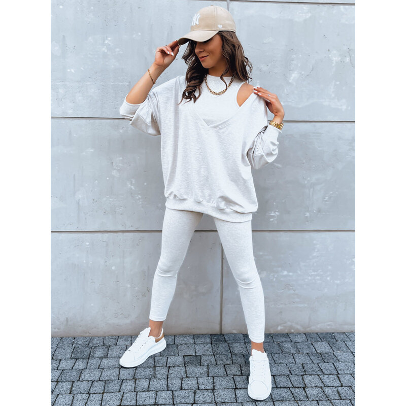 BASIC Svetlo béžový rebrovaný komplet mikiny, legín a topu ASTRAL 45532201