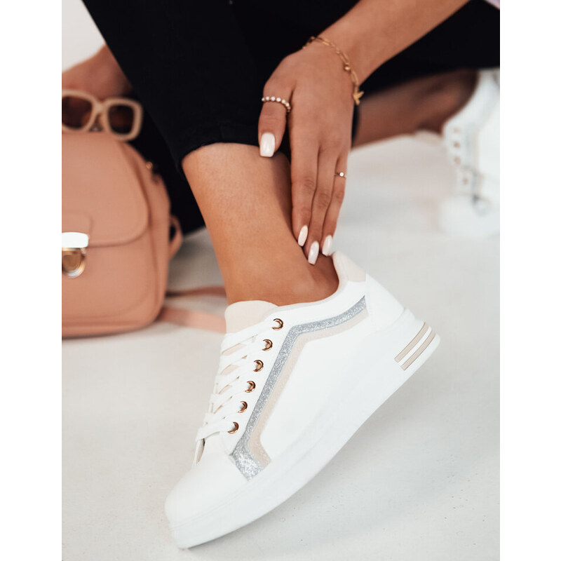 BASIC Biele tenisky s béžovým pruhom ROSAL ZY0465 49386099