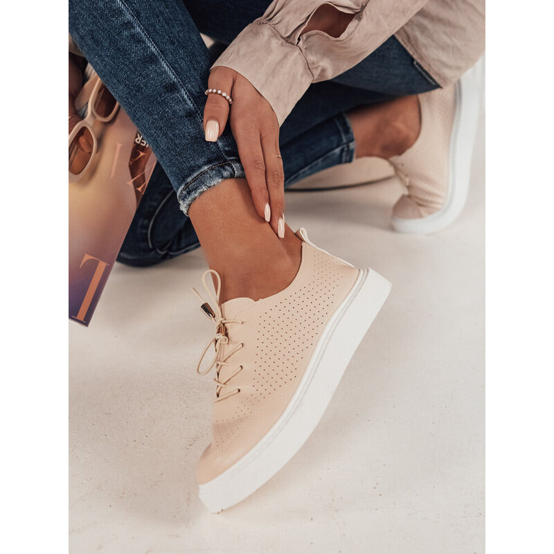 BASIC Béžové tenisky s dierovaním JUNCO ZY0467 49386105