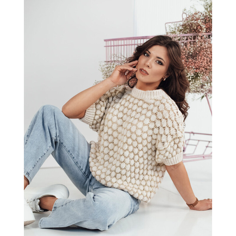 BASIC Béžový štýlový oversize sveter PINGOL MY2306 49386114