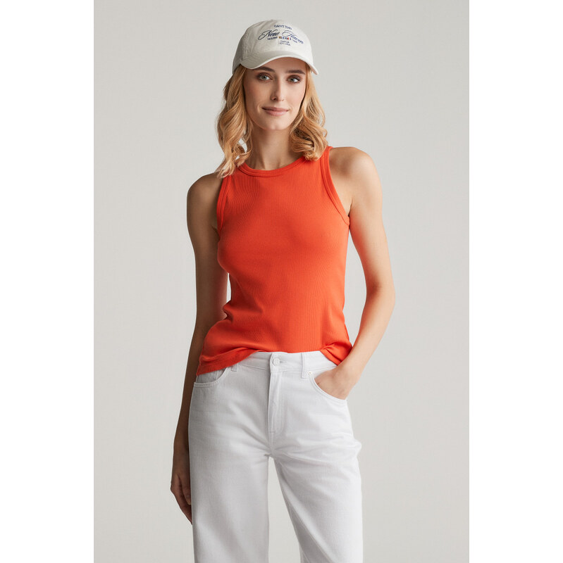 TOP GANT HIGH NECK RIB TANK TOP ORANGE RED 62252914