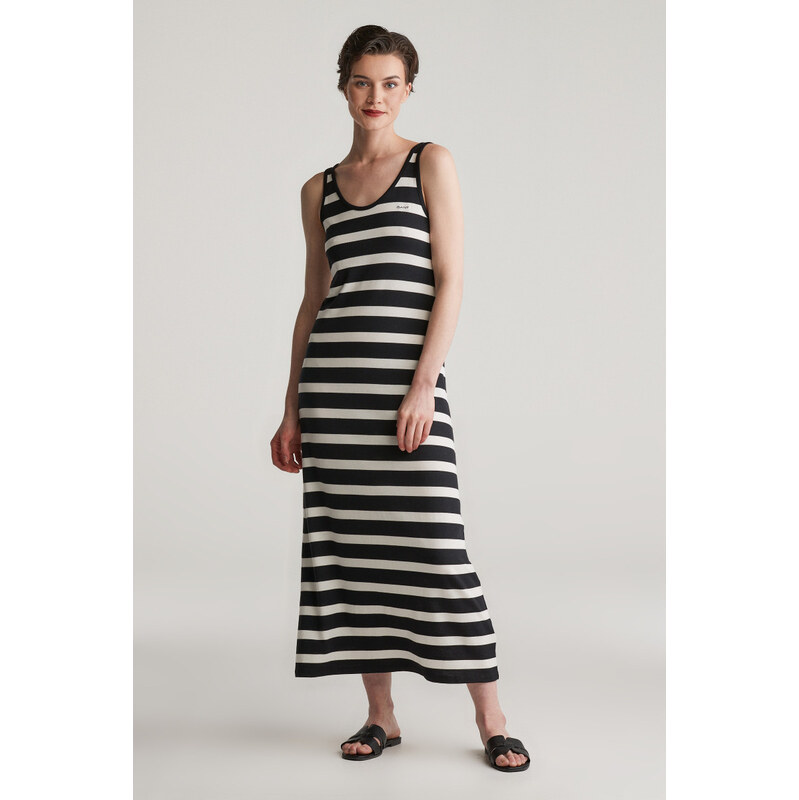 ŠATY GANT STRIPED TANK TOP JERSEY MIDI DRESS BLACK 62252907
