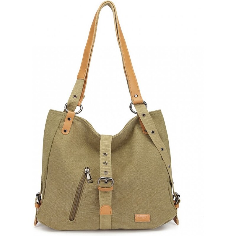 KONO Kabelka nositeľná ako batoh, veľká, látková, khaki 62256116