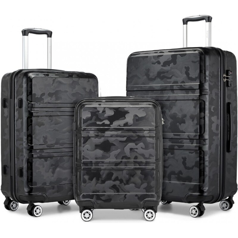 KONO Set cestovných kufrov Ariel s kamuflážou, čierny 62256338