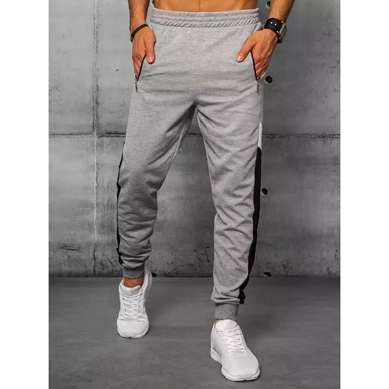 BASIC Svetlo šedé pánske tepláky s pruhom UX3199 36472263