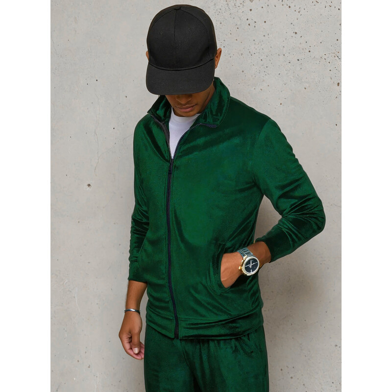 BASIC Tmavozelená velúrová mikina na zips BX5536 37146249