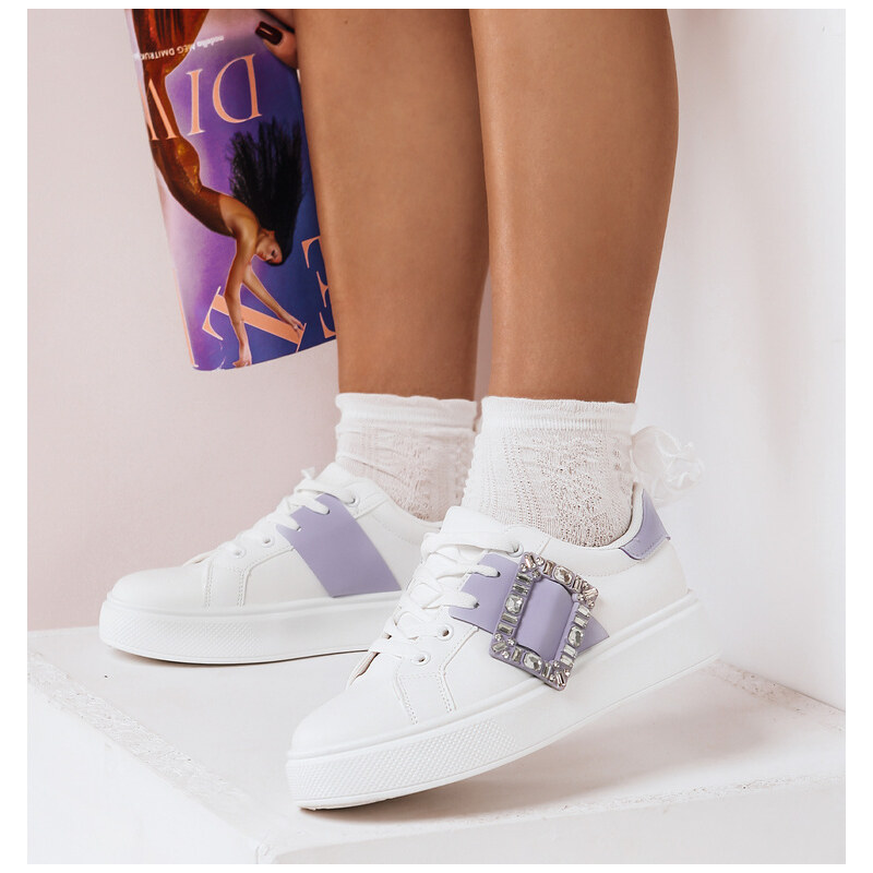 BASIC Biele tenisky so strieborným kamienkovým zdobením BRACE ZY0287 42696197