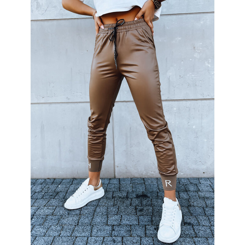 BASIC Tmavohnedé koženkové jogger nohavice TERRACE UY1696 45941491