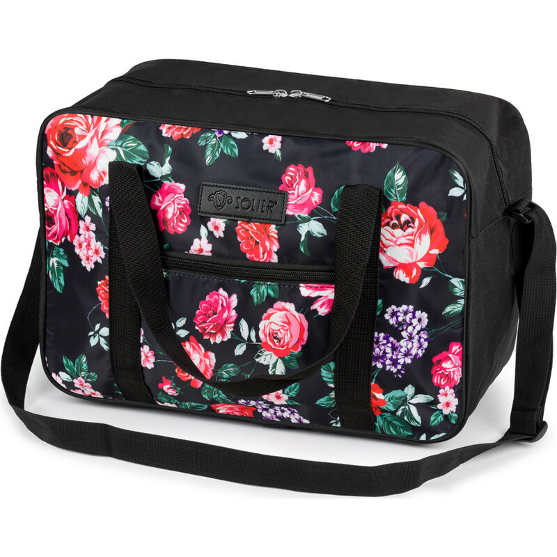 SOLIER čierna cestovná batožina STB01 KWIATY 2) 46752067