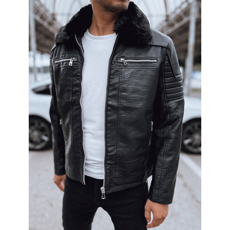 BASIC Pánska čierna koženková bunda TX4710 57642162