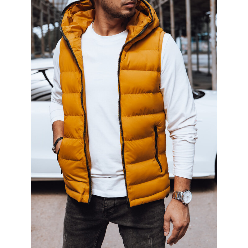 BASIC Horčicová pánska prešívaná vesta s kapucňou TX4752 57675123