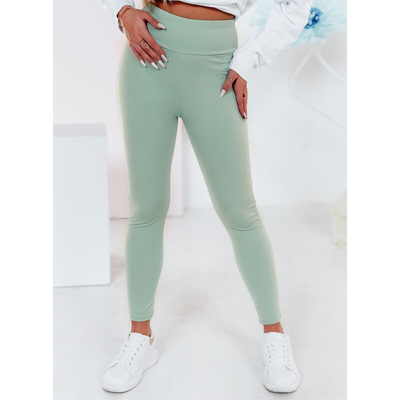 BASIC Klasické dámske svetlozelené legíny s vysokým pásom SOFLEGG 62285734