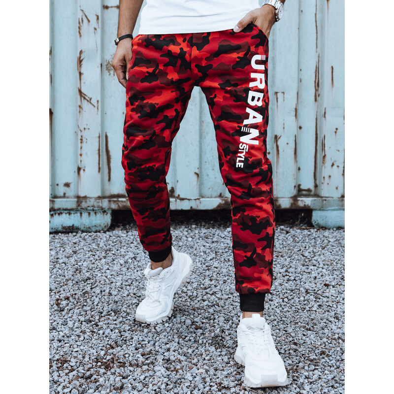 BASIC Červené pánske tepláky s maskáčovým vzorom UX4444 57479051