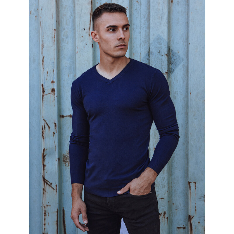 BASIC Modrý pánsky sveter s výstrihom do V WX1915 57642265