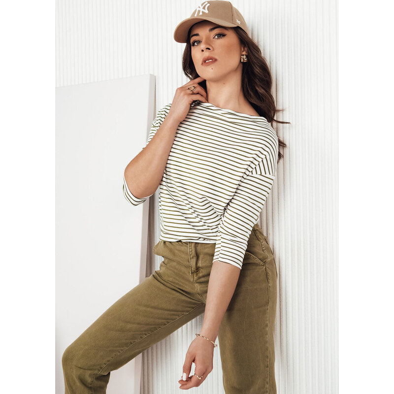 BASIC Bielo-zelené pruhované tričko s dlhým rukávom APRICALE RY2480 50271877