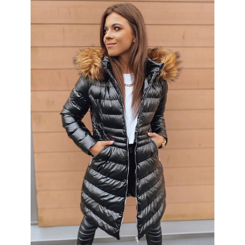 BASIC Čierna lesklá dlhá prešívaná bunda PHILA TY3029 35154896