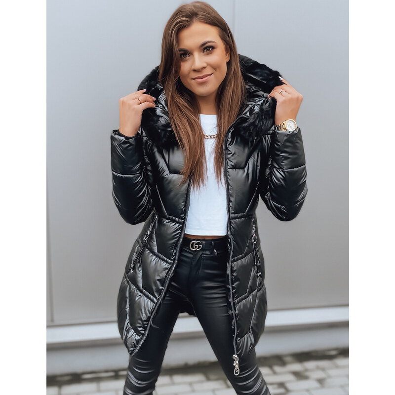 BASIC Čierna lesklá dlhá bunda KRISTA TY3065 58373043