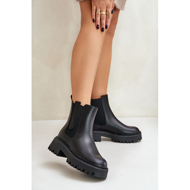 Big Star Shoes Skórzane Ocieplane Botki Sztyblety Damskie Big Star 66661323