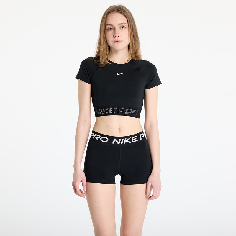 Nike Pro Womens Dri-FIT Short-Sleeve Cropped Graphic Top Black/ Cool 62308823