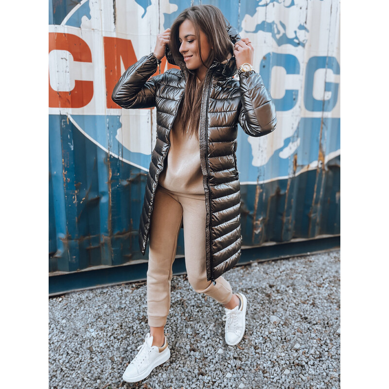 BASIC Dlhý prešívaný kabát LESSI - hnedý TY3355 36806592