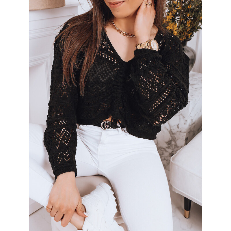 BASIC Čierny háčkovaný sveter MISTELLA MY1538 32265117