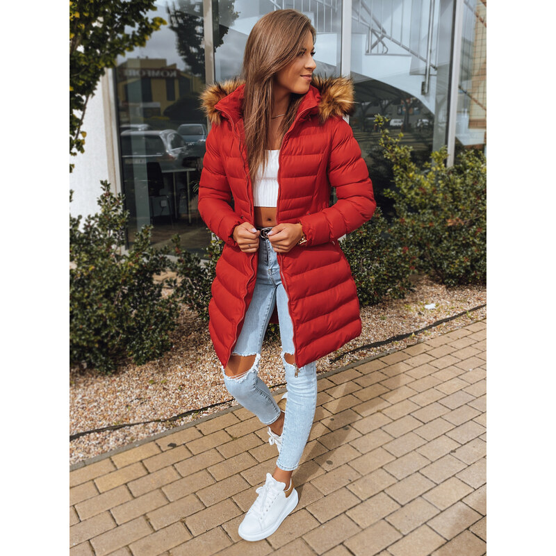 BASIC Červená dlhá prešívaná bunda TERIS TY3097 35367865