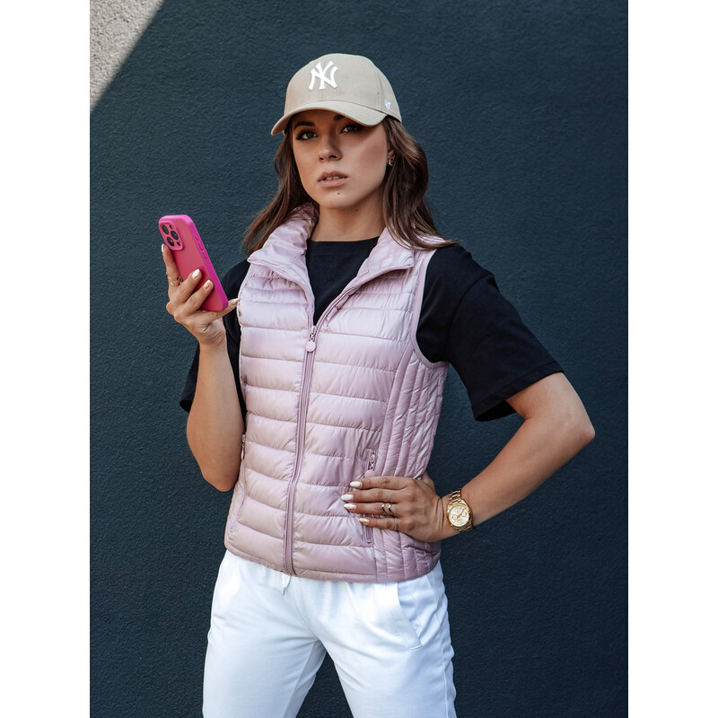 BASIC Svetloružová dámska prešívaná vesta so stojačikom STYLISHZ 57869289