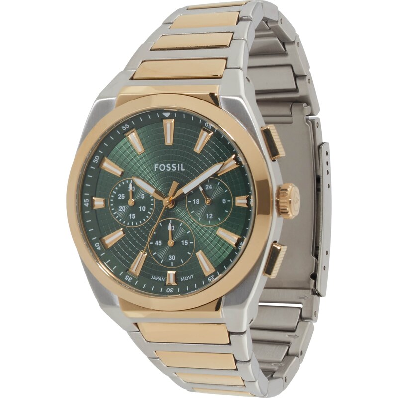 FOSSIL Analógové hodinky Everett zlatá / tmavozelená / strieborná 62316596