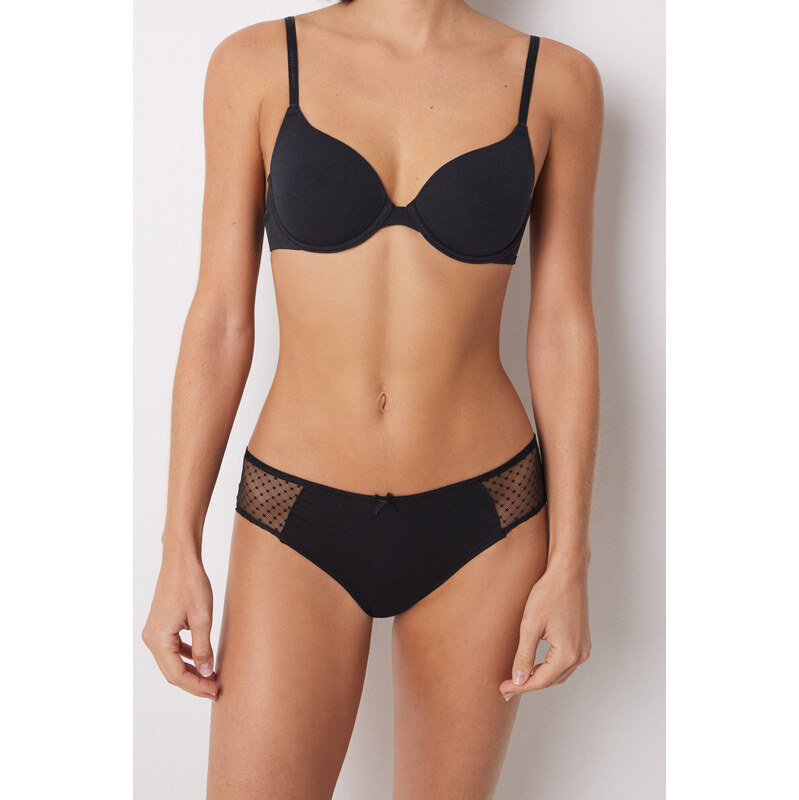 womensecret Široké čierne brazílske nohavičky s čipkou a mašľou 62329977