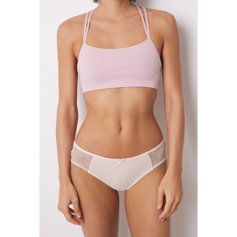 womensecret Široké ružové bavlnené nohavičky s čipkou a mašľou 62329978