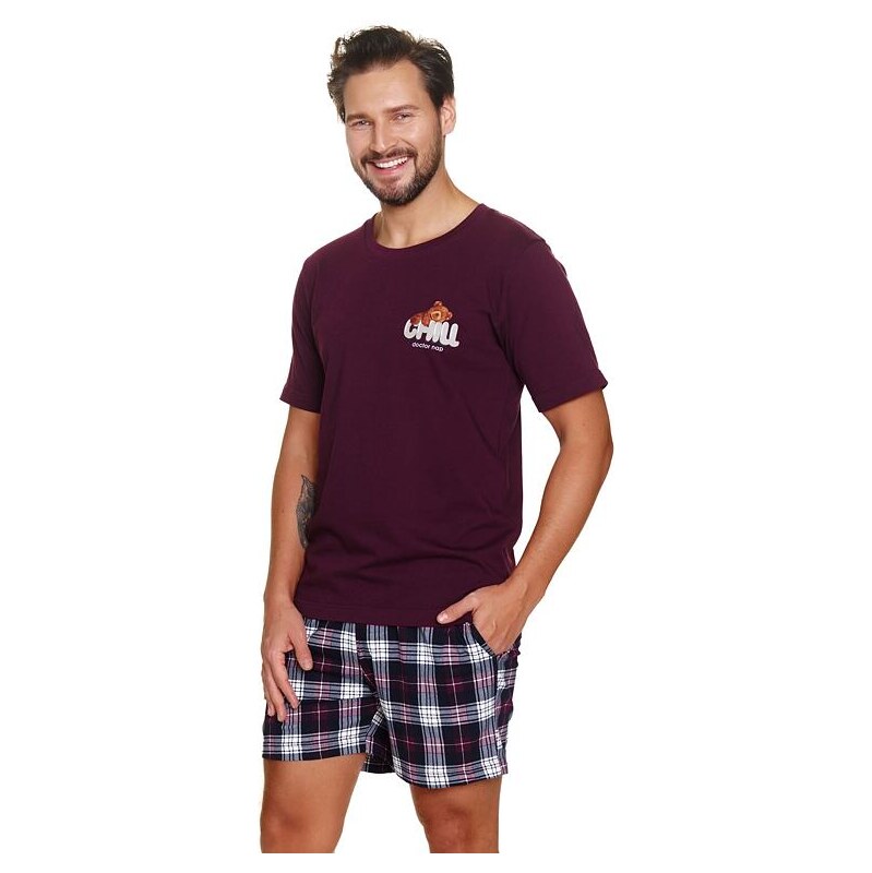 DN Nightwear Pánske pyžamo Chill teddy vínové 62399970