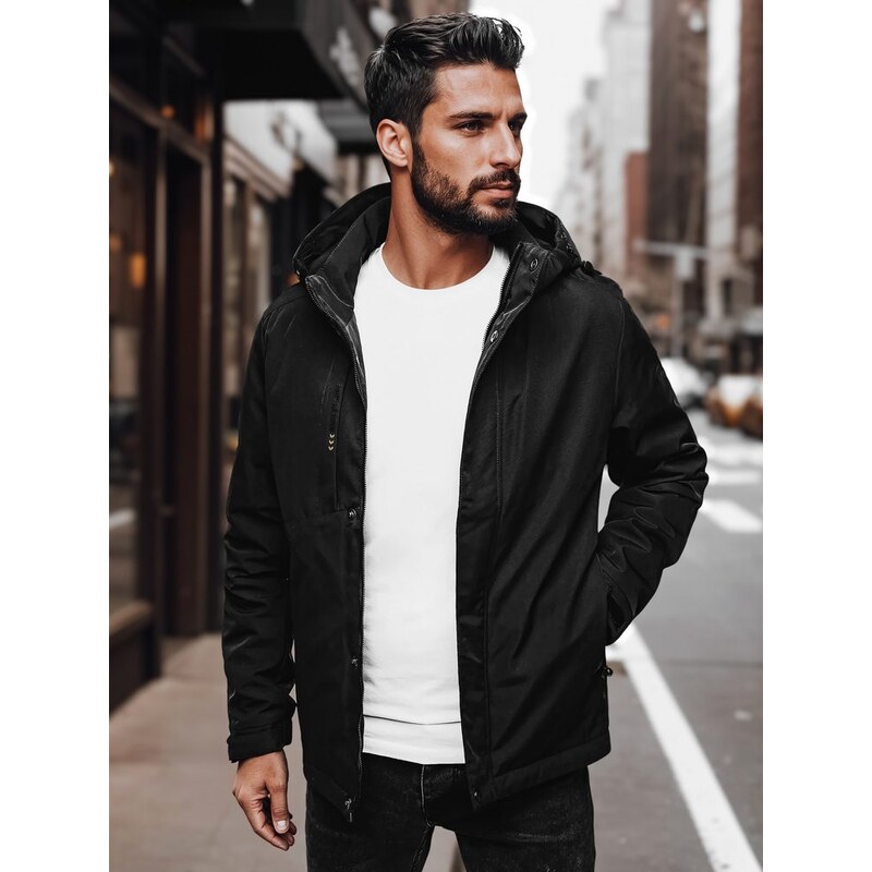 Dstreet Prechodná pánska čierna bunda s kapucňou 62334978