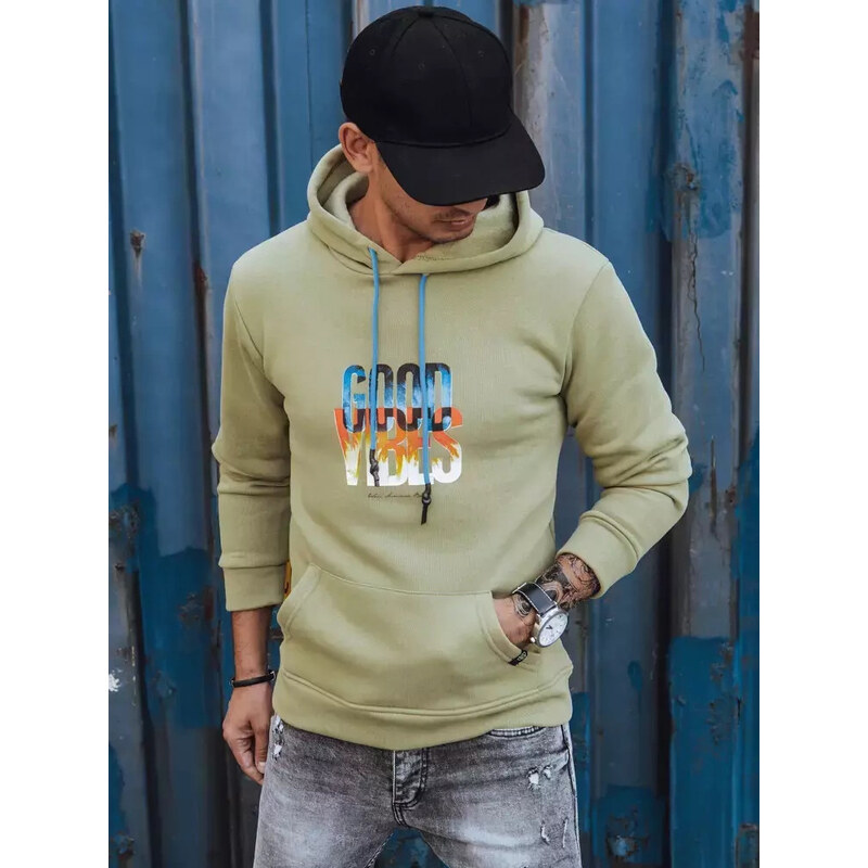BASIC Zelená mikina s nápisom GOOD VIBES BX5379 35635457