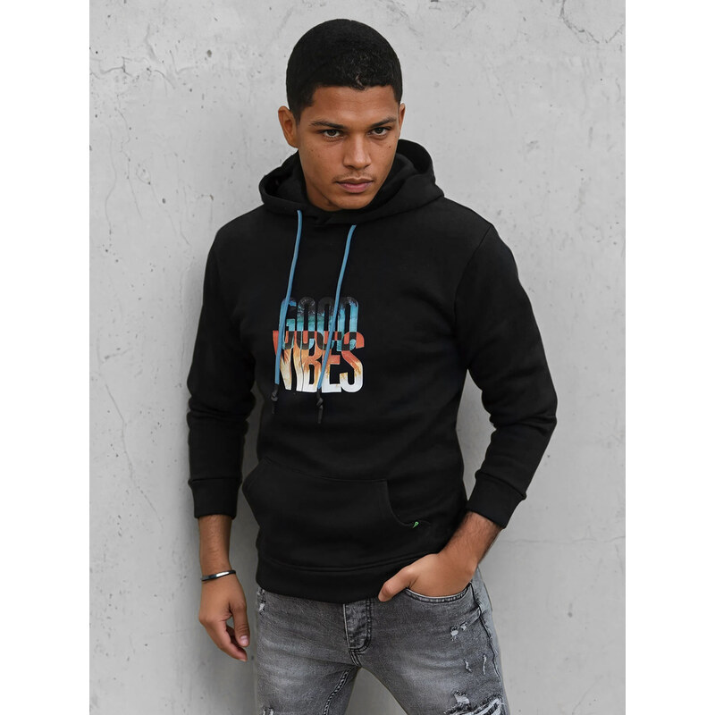 BASIC Čierna mikina s nápisom GOOD VIBES BX5377 35635455