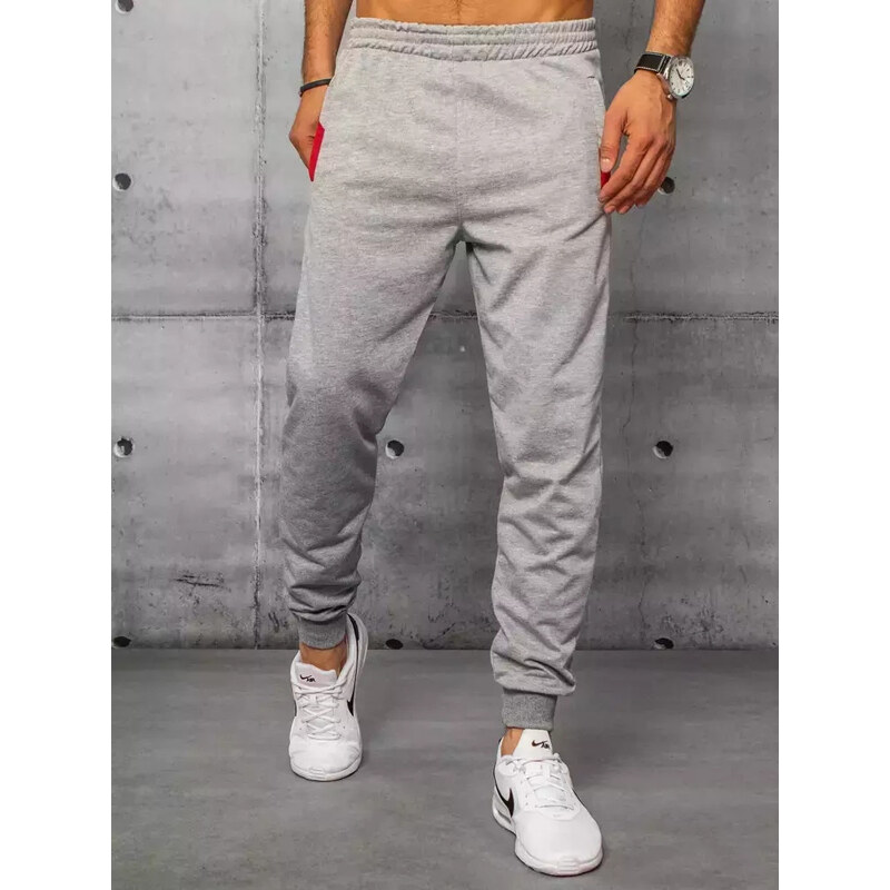 BASIC Svetlo šedé pánske tepláky s červeným vreckom UX3206 24324481